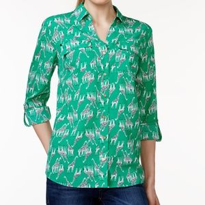 CHARTER CLUB GREEN GIRAFFE PRINT BLOUSE SHIRT TOP